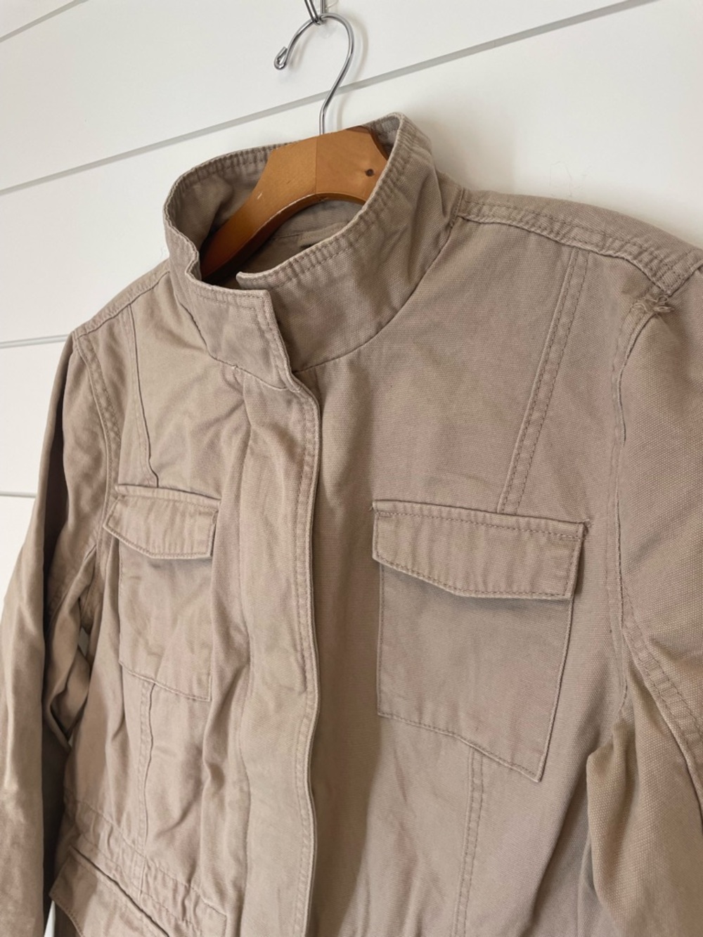 Women’s Utility Jacket in Taupe - Lightweight Twill Military Styling pockets
